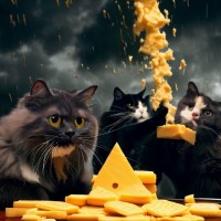 Cats are planning the apocalypse by making it rain cheese