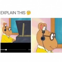 Arthur wears headphones but they're not on his ears