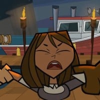 Courtney being dragged down the dock of shame and then receiving Duncan's present (Basic Straining)